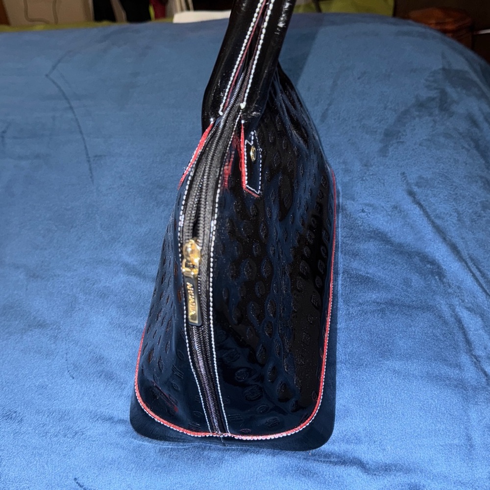 Arcadia Black Pattern Leather Handbag - image 3
